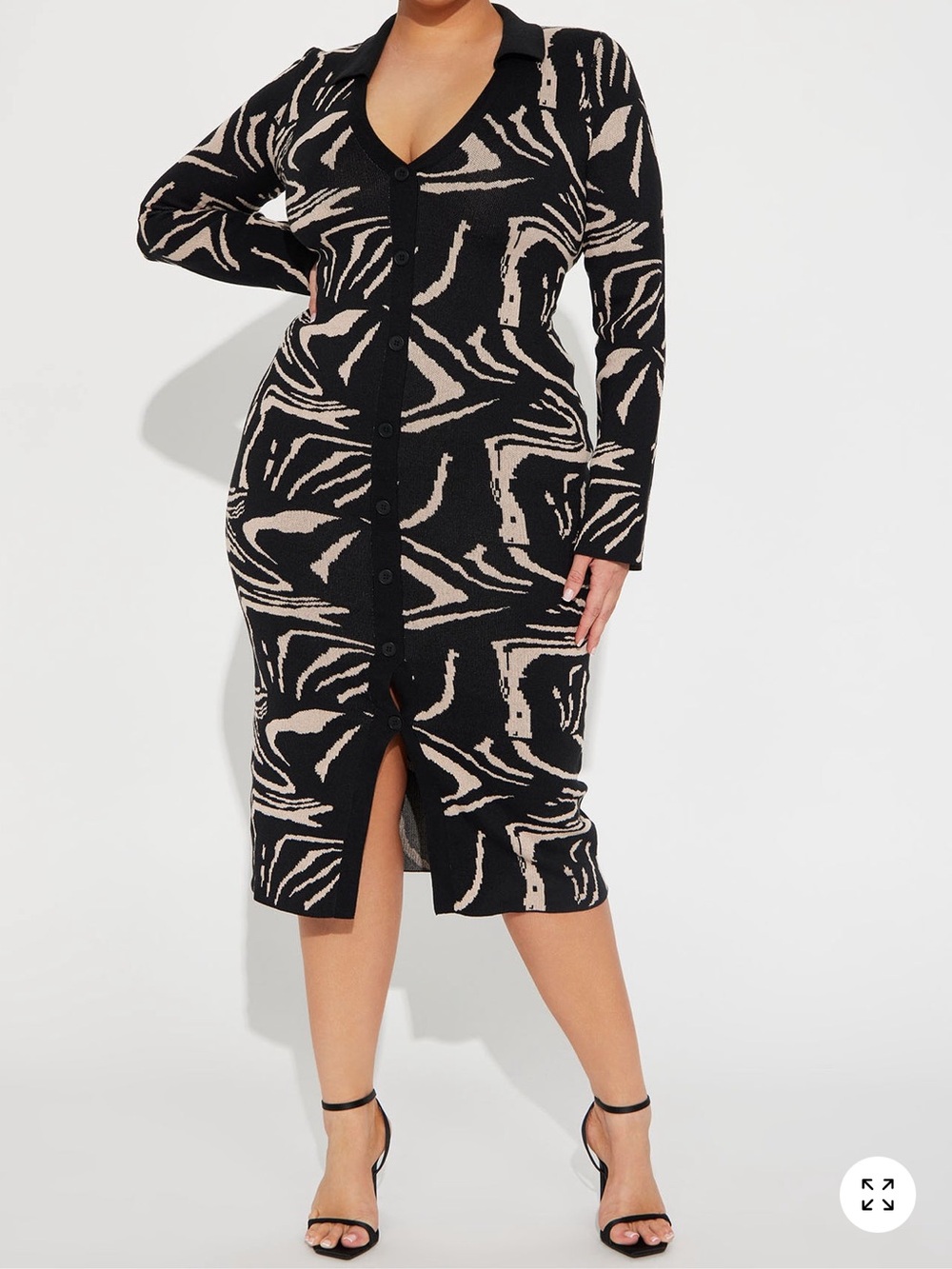 Fashion Nova Black & Cream Abstract sweater Bodycon Dress🫶🏾 - Picture 5 of 6